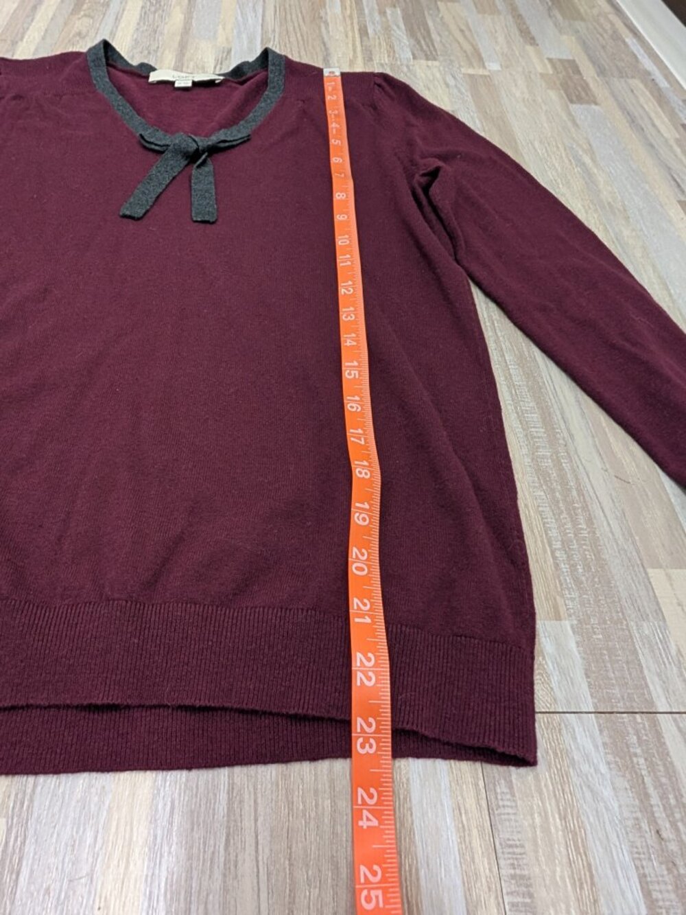 Romantic Dark Academia Preppy Twee Feminine Fall Burgundy Bow Knit Sweater, SP - Picture 8 of 13